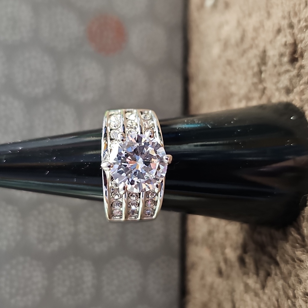 Charter Club Crystal Triple-Row Ring in Fine‎ Silver Plate or Gold Plate SZ 6